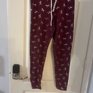 PINK Victoria's Secret Burgundy Dog Print Joggers